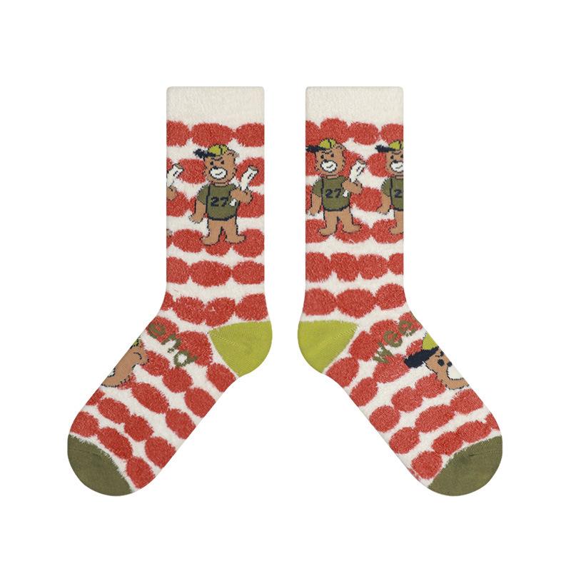 

Cute Plush Fall-winter Thick Home-use Anti-slip Women s Floor Socks, Mid-calf, Anti-odor, Sweat-absorbing Short Socks 1 pair