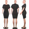 Damen Einfarbig Kurzarm O-Ausschnitt Gürtel Cocktail Bodycon Knielanges Kleid