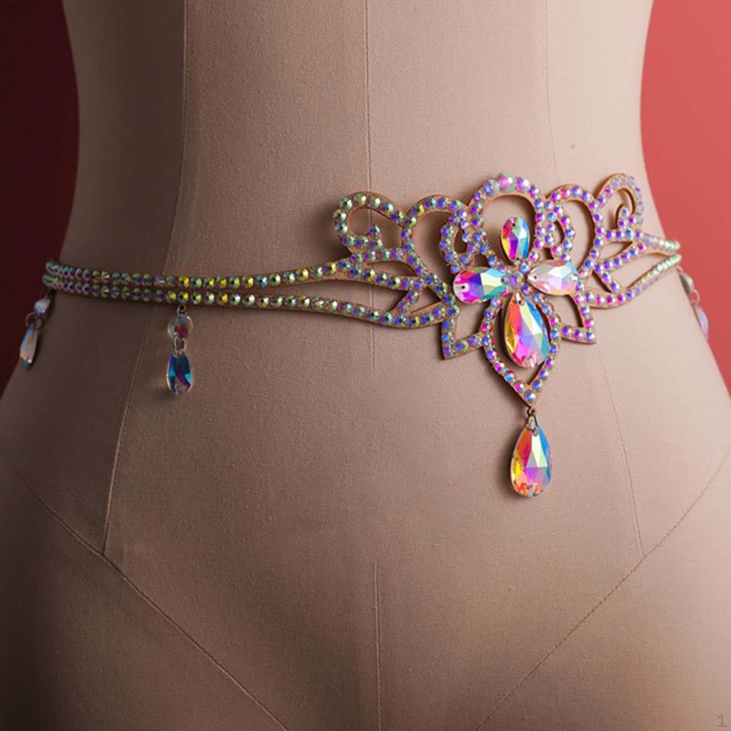 Fashion Women Waist Chain Belly Dancing Belt Rhinestone Body Jewelry Outfit Costume for Performance,