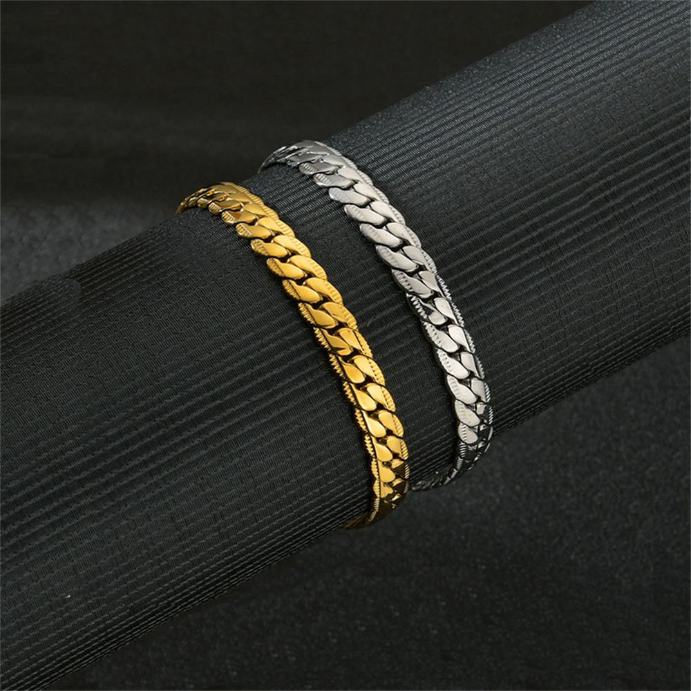 Bracelet Punk à Maillons Chaîne Serpent Plat 18/21cm Couleur Or Argent Acier Inoxydable Chaînes de Main pour Hommes Femmes Bijoux Mode Cadeau