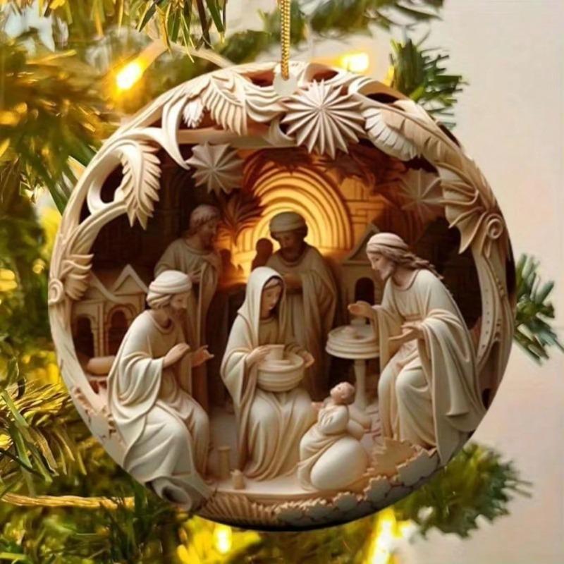 Christmas Nativity Scene Acrylic Metal Painting, Jesus Wall Art Decor, Christmas Tree Hanging Ornament
