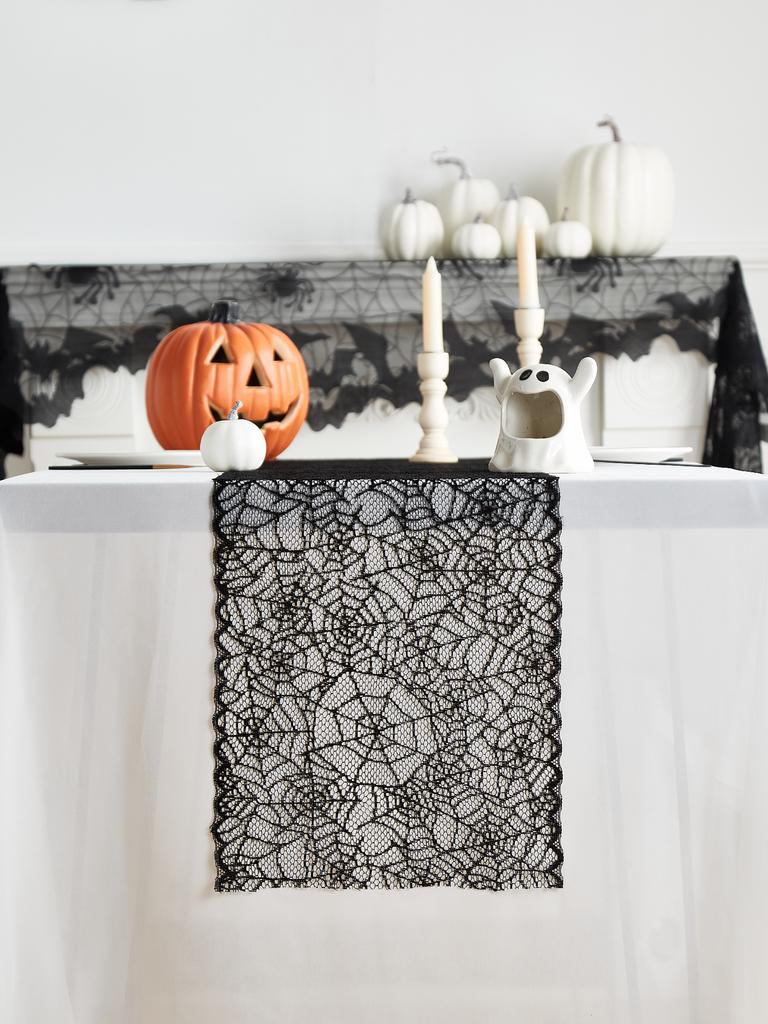 Black Lace Table Runner Halloween , Spider Web TableRunner for Halloween Table Decor,