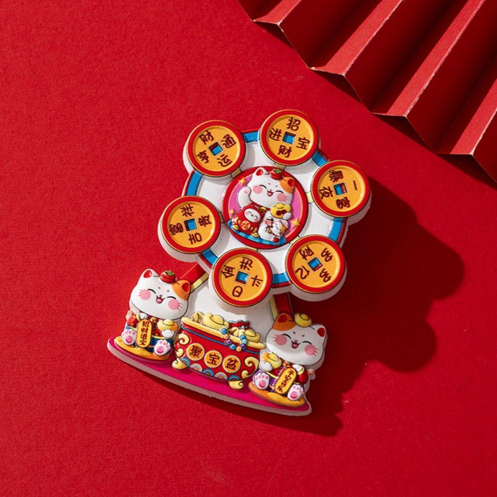Cartoon God of Wealth Magnetic Sticker Chinese Style 3D Rotatable Magnet  Festive Decoration