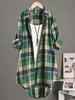 Camicia Lunga in Flanella a Quadri Colorati Boho da Donna, Tunica Botton-Down Oversize Vestibilità Larga, Manica Lunga Arrotolabile Collo a Revers Irregola