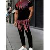 Fashion Trendy Print Men'S Athletic Suit Short Sleeve T-Shirt And Casual Long Pants Trendy Two-Piece