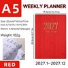 2027 A5 English Leather Weekly Planner Notebook with Daily Plan and Annual Calendar
