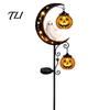 Glowing Pumpkin Landscape Lights Solar Halloween White Ghost Moon Garden Stake Light, Waterproof LED Automatic Powered Lamps Yard Decoration,