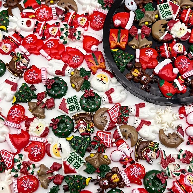 100pcs Mixed Christmas Resin Accessories Decorative DIY Craft Kit with Snowmen Reindeer Christmas Jewelry Ornaments Supplies Kid