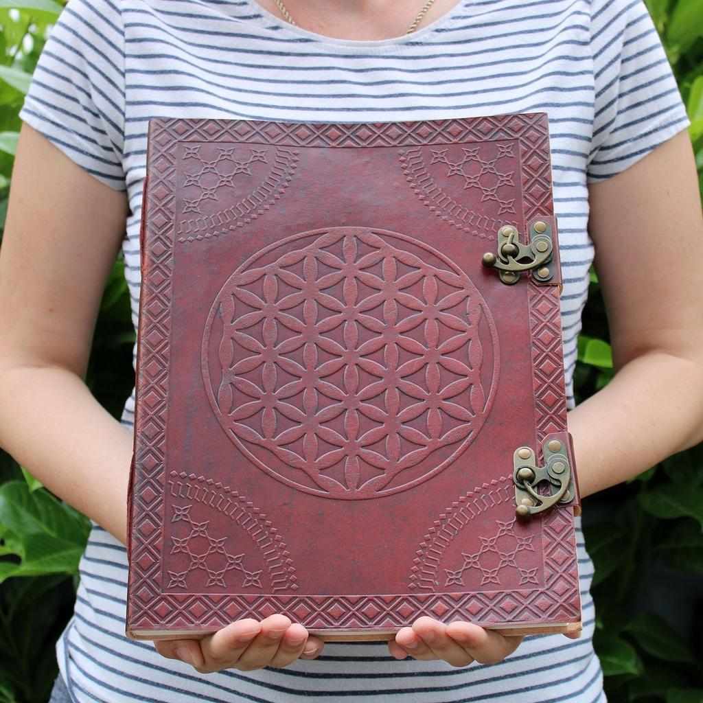 Leather Notebook Flower of Life 10x13 200 Pages