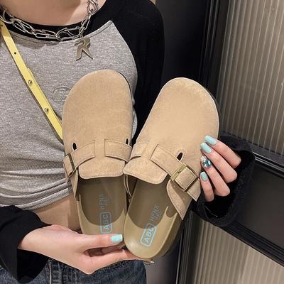 Fashion Autumn Women's Flat Cork Clogs Shoes Fashion Closed Toe Suede Platform Slippers for Women Outdoor Casual Slides Shoes Zapatos