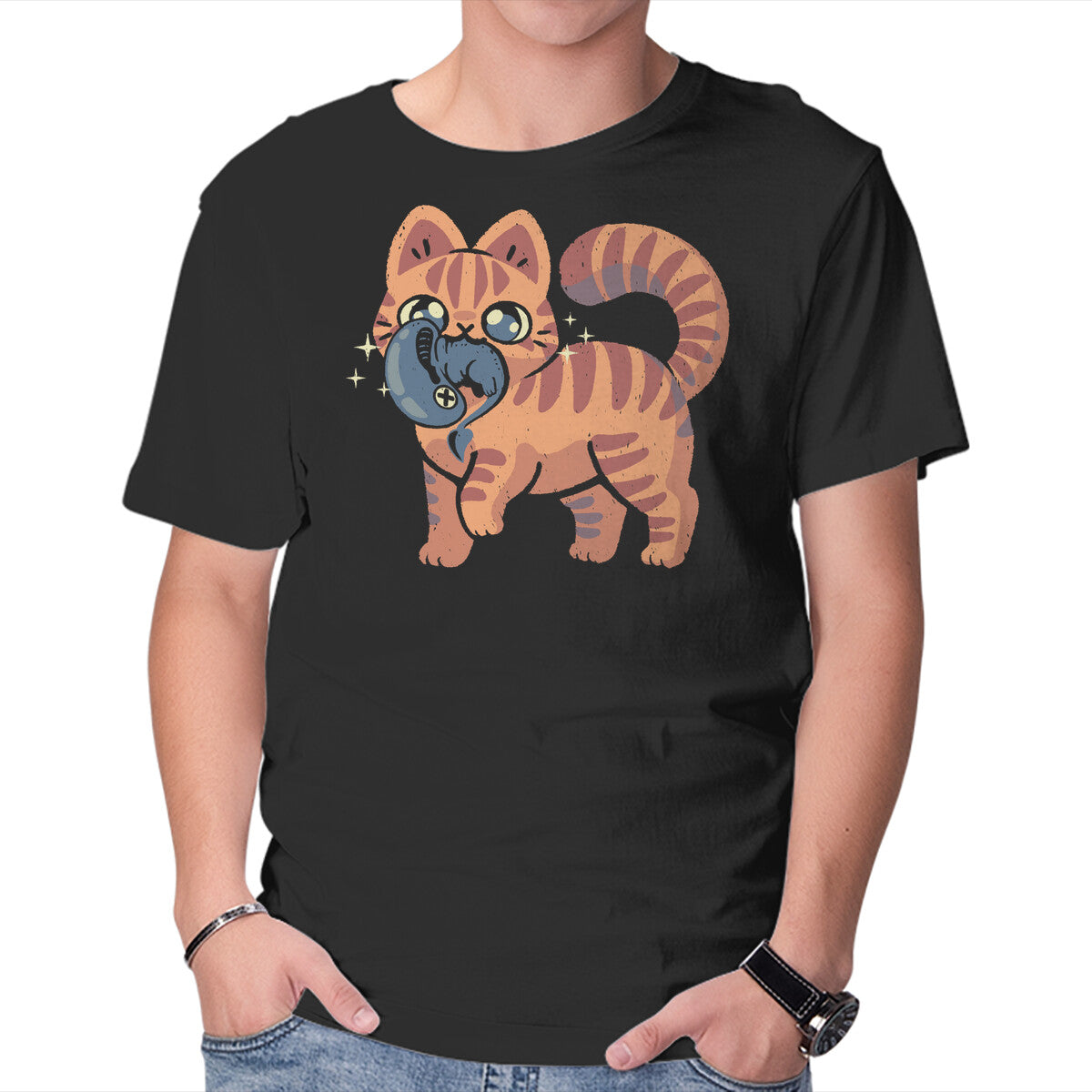 Unisex Crew Neck T-Shirt Cute Alien Cat Graphic Short Sleeve Casual Tee S