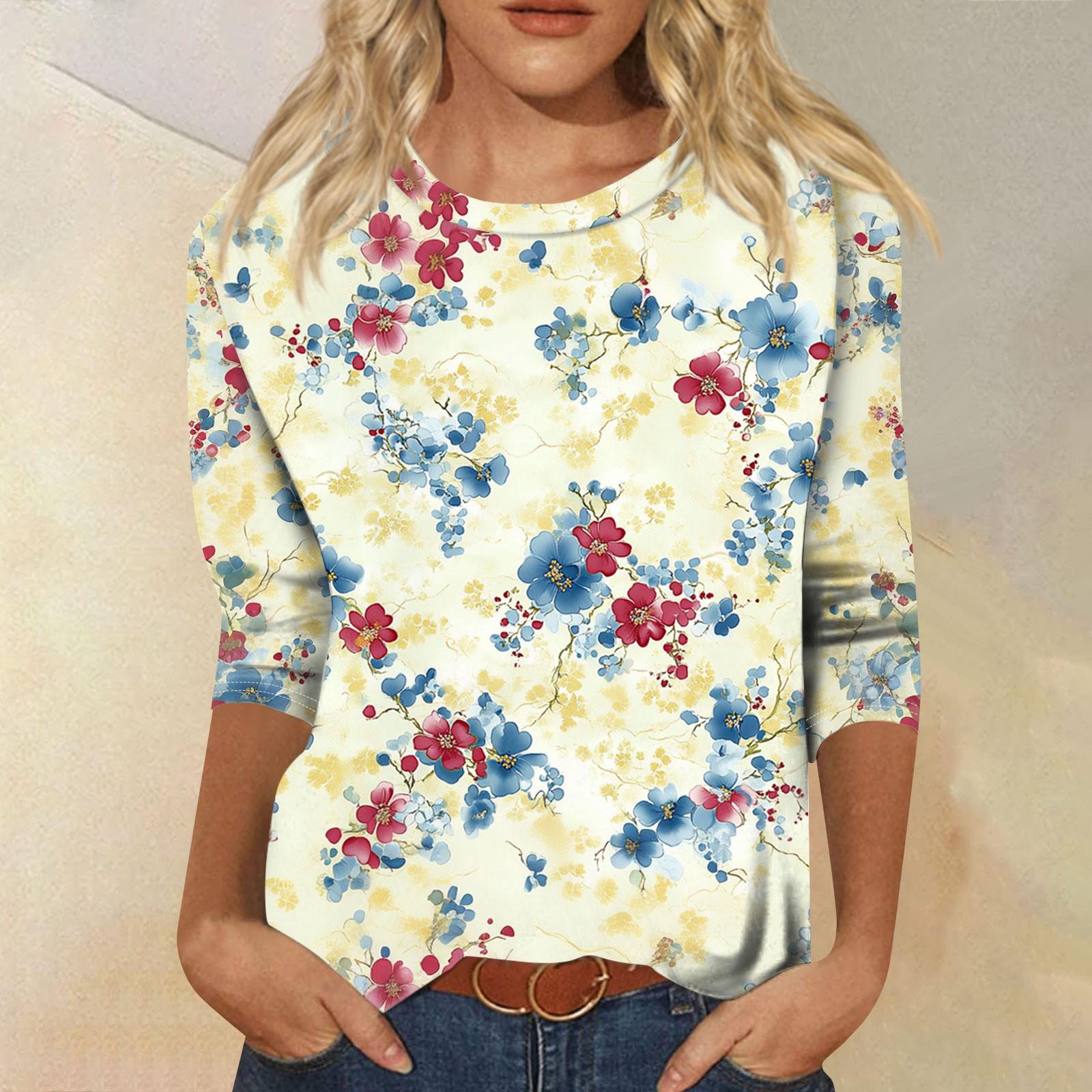 

Женский модный повседневный пуловер с рукавом три четверти и цветочным принтом на воротнике XL жёлтый