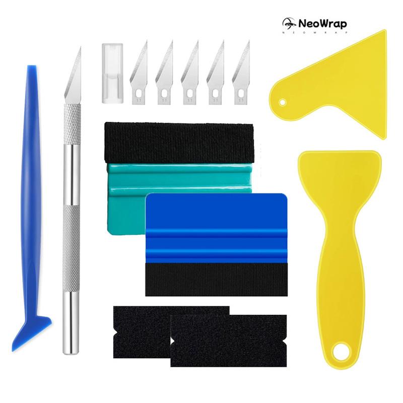 13Pcs NeoWrap Car Vinyl Wrapping Tool Kit Felt Edge Squeegee Plastic Scraper Wallpaper Film Sticker Install Window Tint Tools