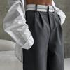 High Waist Button Zipper Fly Suit Pants Pockets Draped Full Length Office Lady Straight Wide Leg Trousers
