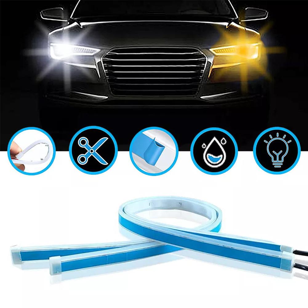 1PCS Auto Car LED Daytime Running Light Flexible Strip White Flow Blue Lights Brake Turn Signal Yellow Ice 12V Pink Blue Re A7W9
