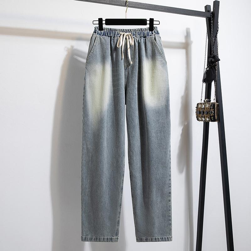 DIMANAF Plus Size 2025 Women Pants Summer Loose Jeans Long High Waist Basic Pants Elastic Waist 5XL