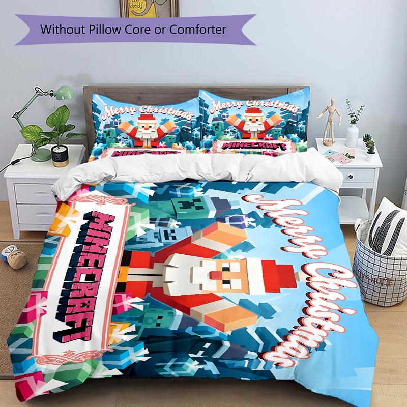 Minecraft Christmas Greetings Printed 3pcs Bedding Set Soft Microfiber 1 Duvet Cover And 2 Pillowcases Home Bedroom Decor Xmas Gift K1363