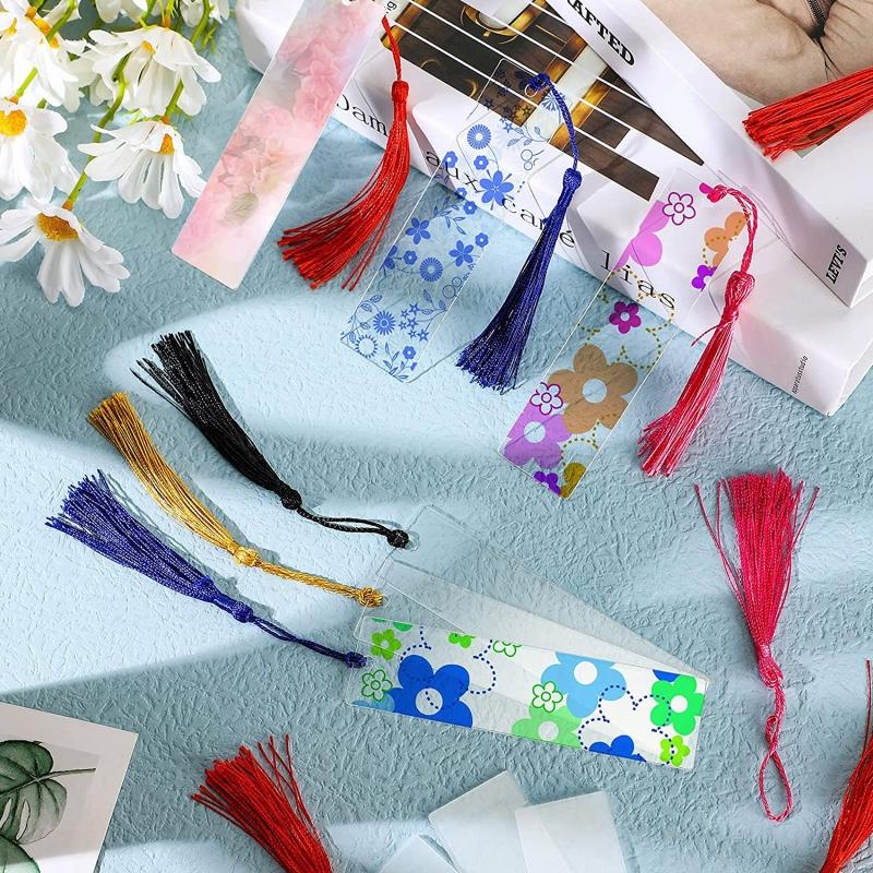 20Pieces Clear Acrylics Bookmarks with Tassels 0.94x5.5In Unfinish Paintable Bookmarks for Painting Handmade Art Craft