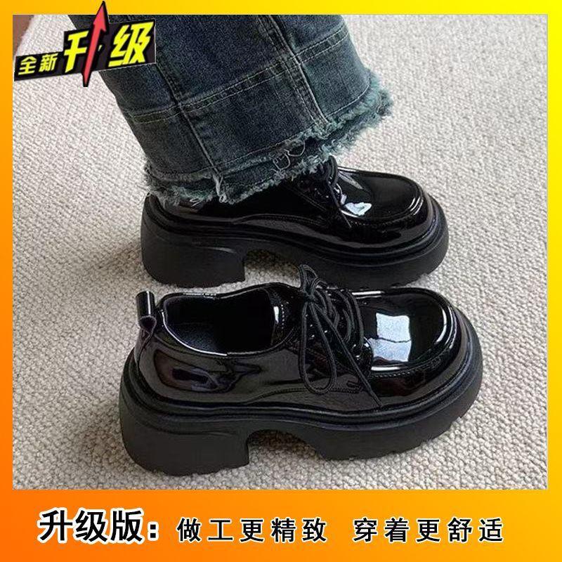 2025 spring and summer new thick-soled versatile lace-up small leather shoes women's fashion retro British small leather shoes single shoes women
