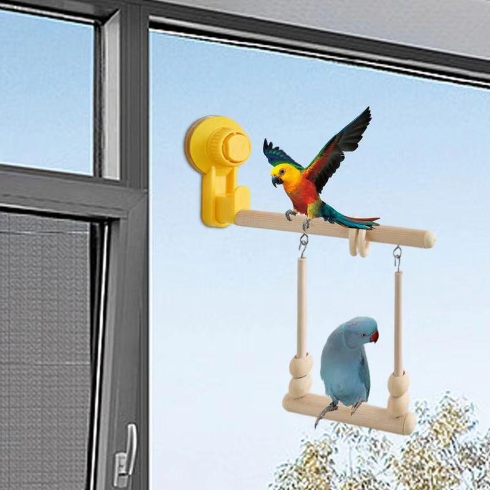 Suction Cup Bird Perch Suspended Parrot Training Rack Platform Parakeet Swing Toy  Window