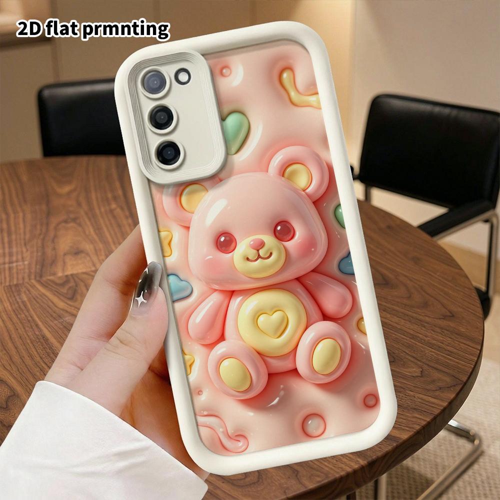 Phone Case: 2D Flat Design Suitable for Samsung Galaxy A34 A35 M05 M06 S20 S22 S21 FE Plus 5G Protective Case, Pink Soft Rubber Bear, Perfect Christma