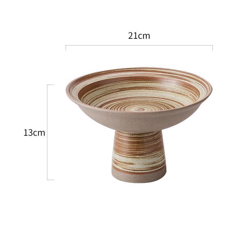Creative Vintage Stoneware Tall Leg Fruit Plate Ceramic Fruit Salad Dessert Plate Home Jewelry Nut Storage Tray Kitchen Cutlery