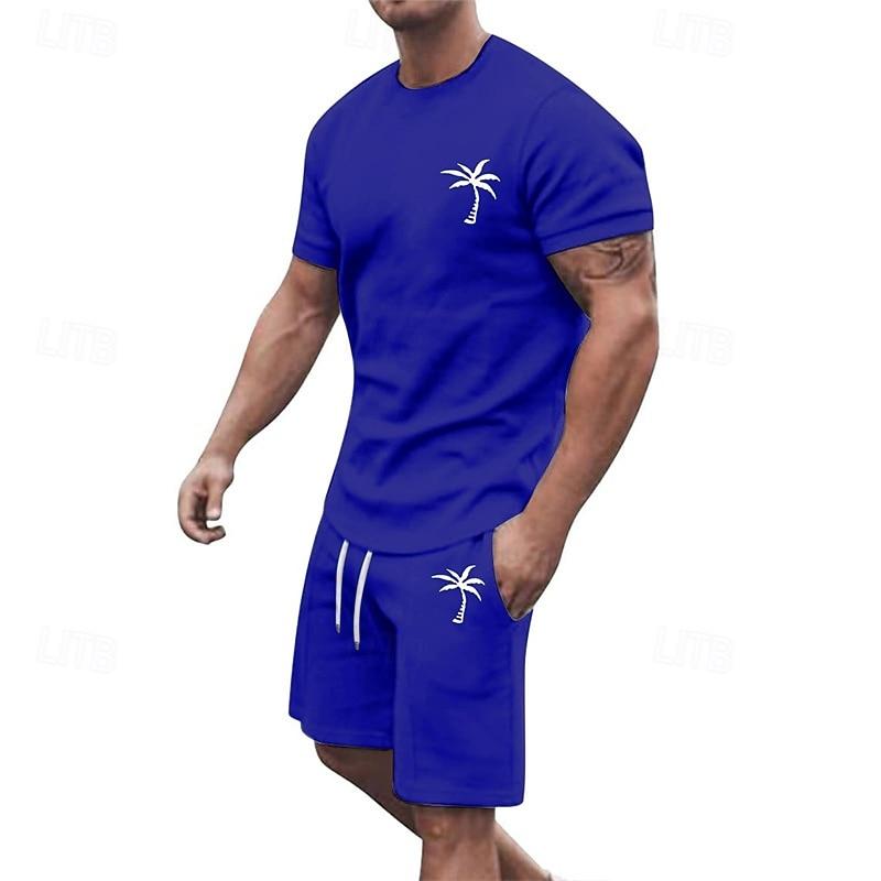 Men's T-shirt Suits 2 Pieces Outfits Tee & Shorts Short Sleeve Crew Neck Summer Coconut Tree Fashion Casual 2 Piece