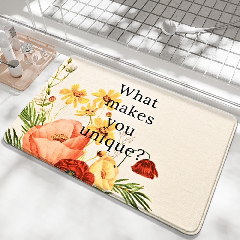 Flower Language Print Sponge Bathroom Thickening Mat Bath Non-slip Carpets In Wash Basin Bathtub  Floor Rug Shower Room Doormat Memory Foam 3D Pad