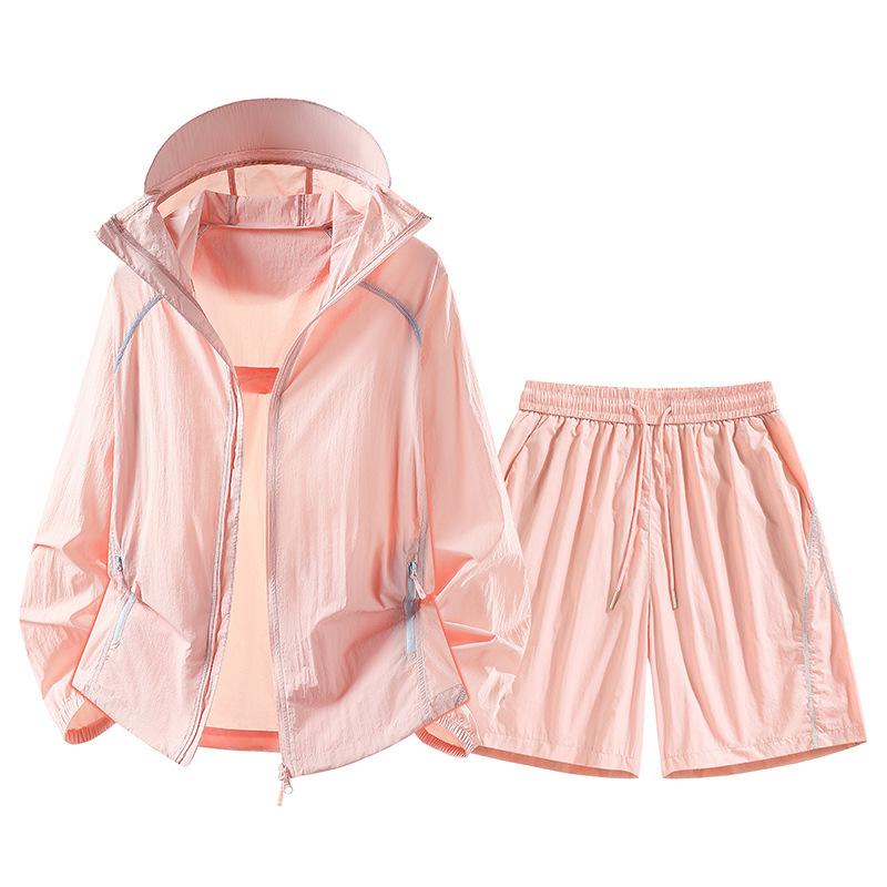 Outdoor ice silk sunscreen clothing men's summer UV protection UPF10 + casual loose sports couple sunscreen clothing set