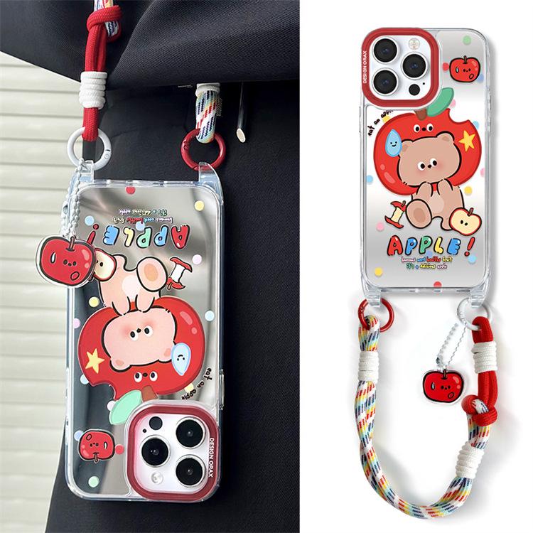 

Zhitai Lanyard Mirror Case for iPhone 16 Pro, 15, 14 Pro Max, 13, 12 - Cartoon Design iPhone 15
