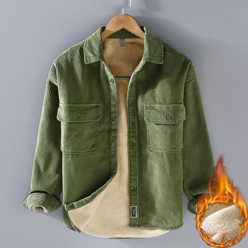 Camicia da Uomo All-Match Pile Ispessito Moda Vintage Urbana Semplice Collo a Revers Giovanile Larga Cargo Calda Capospalla Top