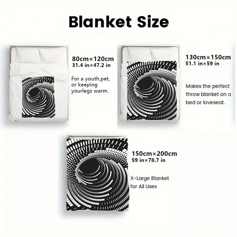 Spiral black-and-white checkerboard vortex 2D Flat Pattern Flannel Blanket High quality All Seasons Warmth and Comfort Perfect for Christmas Gifts.