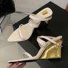 Summer Fashion Gold Wedges Sandals For Women 2026 New Design Pointed Open Toe Ankle Strap High Heels Party Dress Shoes