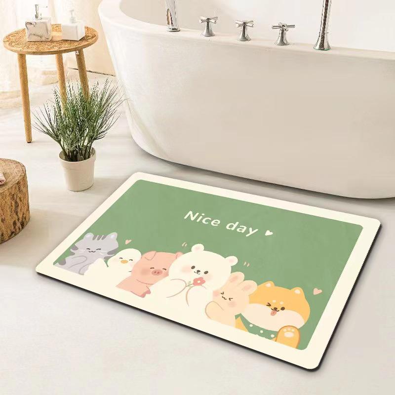 Cartoon Panda Diatomaceous Earth Anti-Slip Bathroom Floor Mat - Absorbent, Wear-Resistant, Household Foot Pad