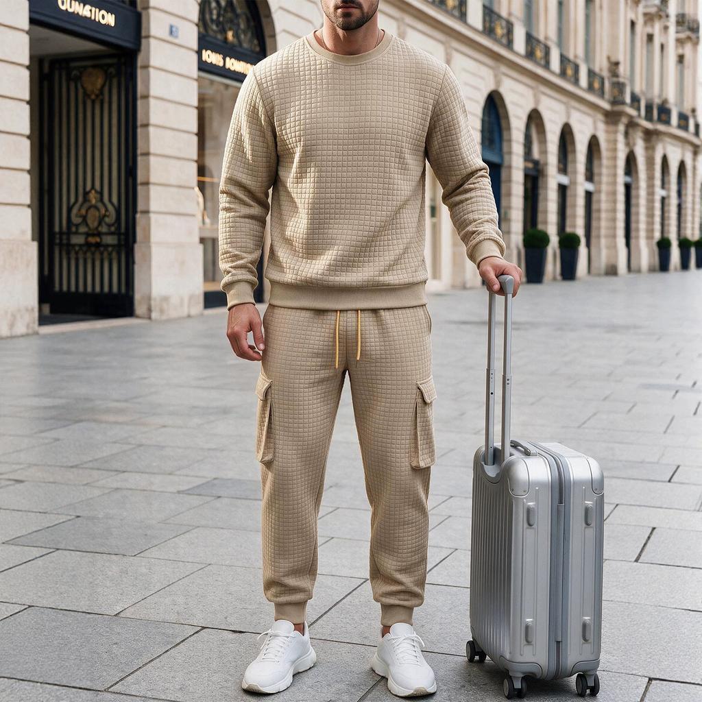 Men's Loose Fit Knit Long Sleeve Neck Sweatshirt and Sweatpants Set Casual Athletic Tracksuit for Fall and Winter