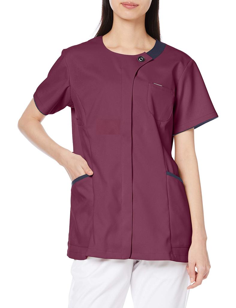 White Coat Scrub Medical Zip Scrub Round Neck Waist 17 7069SC Burgundy X Dark Navy Japan 4L To Japanese Size [Zip Scrub] Women's (Equivalent 4L)