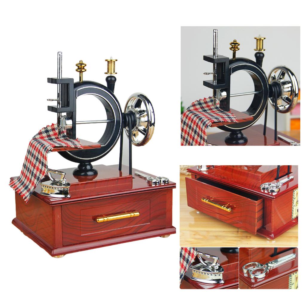 Creative Retro Sewing Machine Music Boxes Wood Antique Music Boxes Decoration Living Room Display Cabinet Decoration