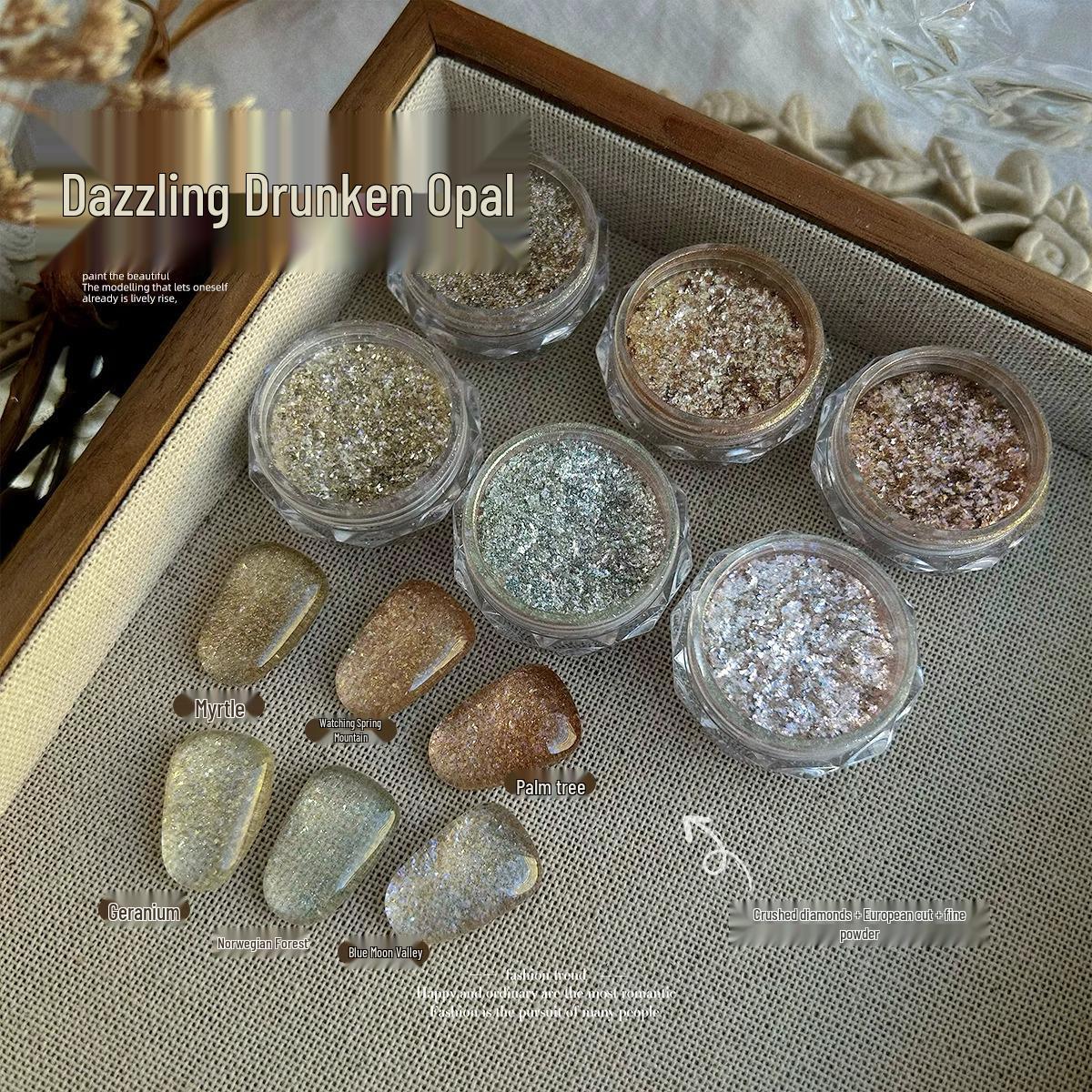 

Aurora Opal Nail Art Powder: Dreamy Diamond Glitter Decorations.