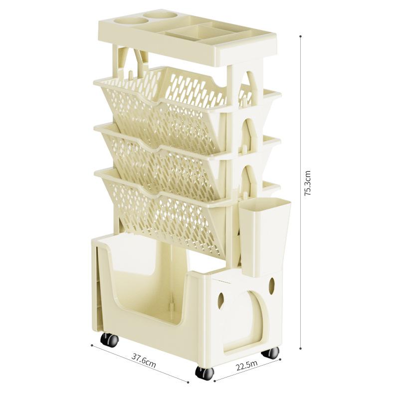 Multi-layer Storage Rack, Storage Rack, Floor-standing Bookshelf, Small Cart, Movable, with Wheels