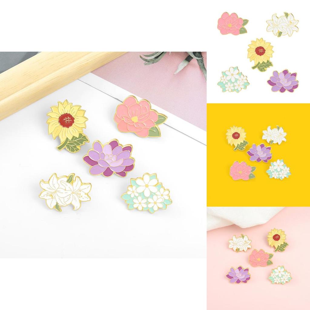 Creative Floral Design Fashionable Sunflower And Lily Brooch Pin For Unisex Style