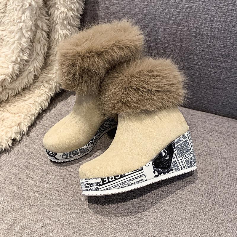 Fashion Furry Ankle Boots for Women Winter Comfortable Sports Leisure Cotton Shoes Wedges Thick Bottom Back Zipper Padded snow Botines