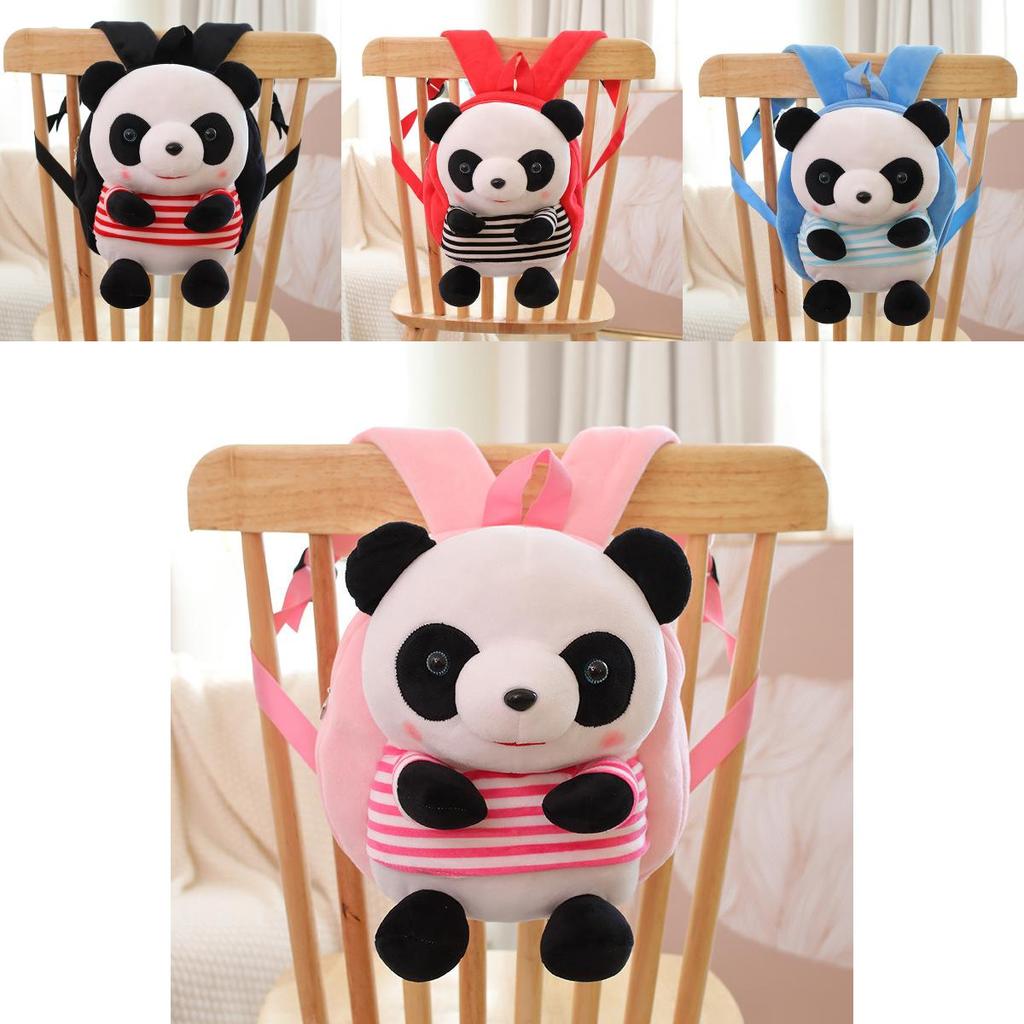 Cute Panda Cartoon Kids Backpack With Short Plush Material For School And Travel
