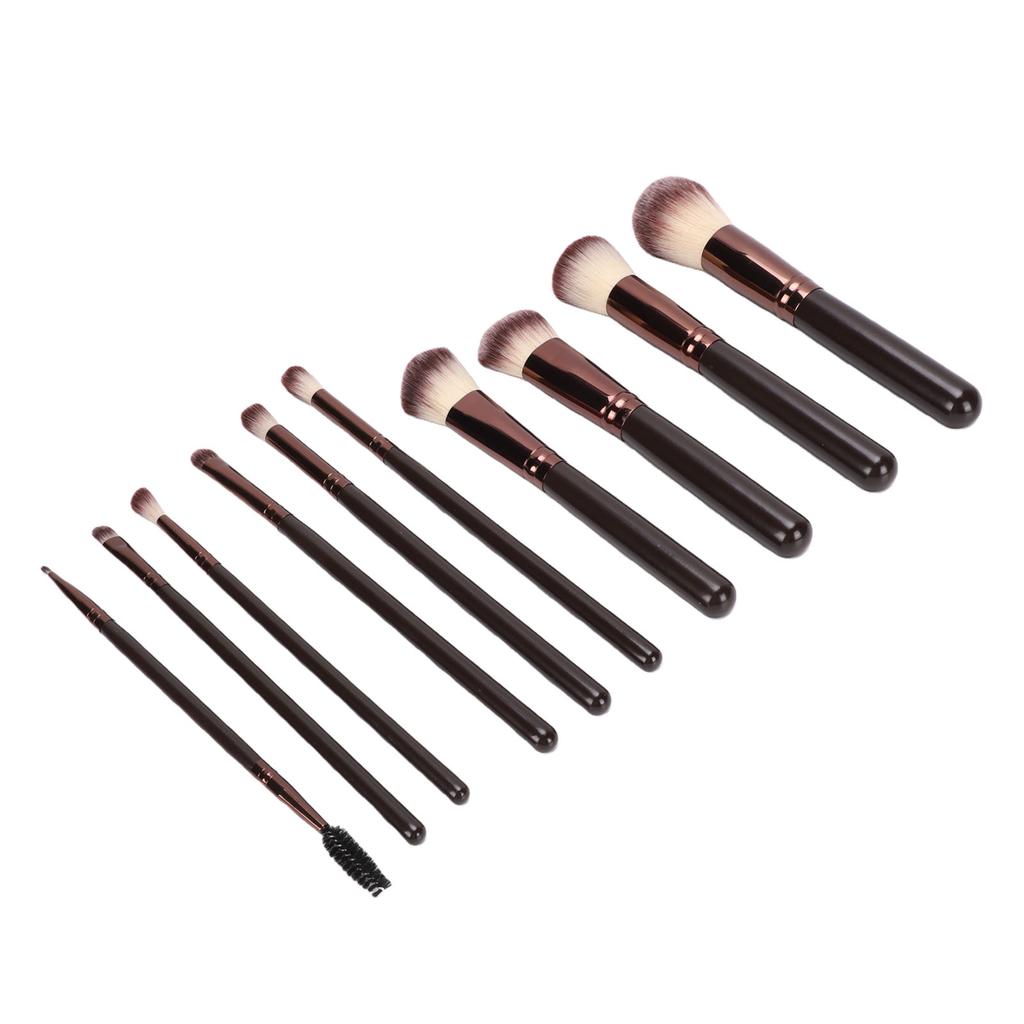 Makeup Brushes Soft Multifunctional Ergonomic Wooden Handle Cosmetic Brush Set for Women 10pcs Brown