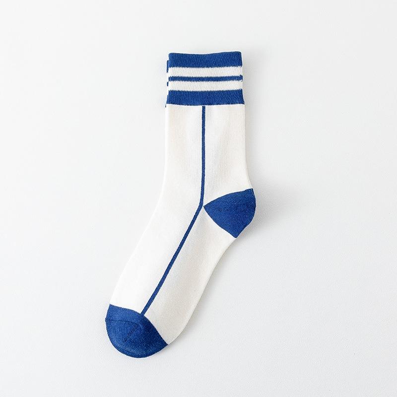 Female Spring and Autumn Tide Letter Blue Coarse Grain Long Tube Cotton Socks