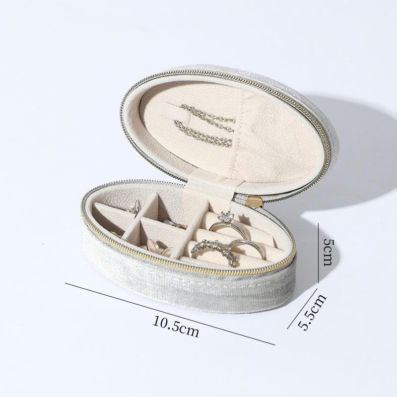 Vintage Samt Oval Schmuckaufbewahrungsbox mit Reißverschluss - Mini Tragbare High-End Verpackung