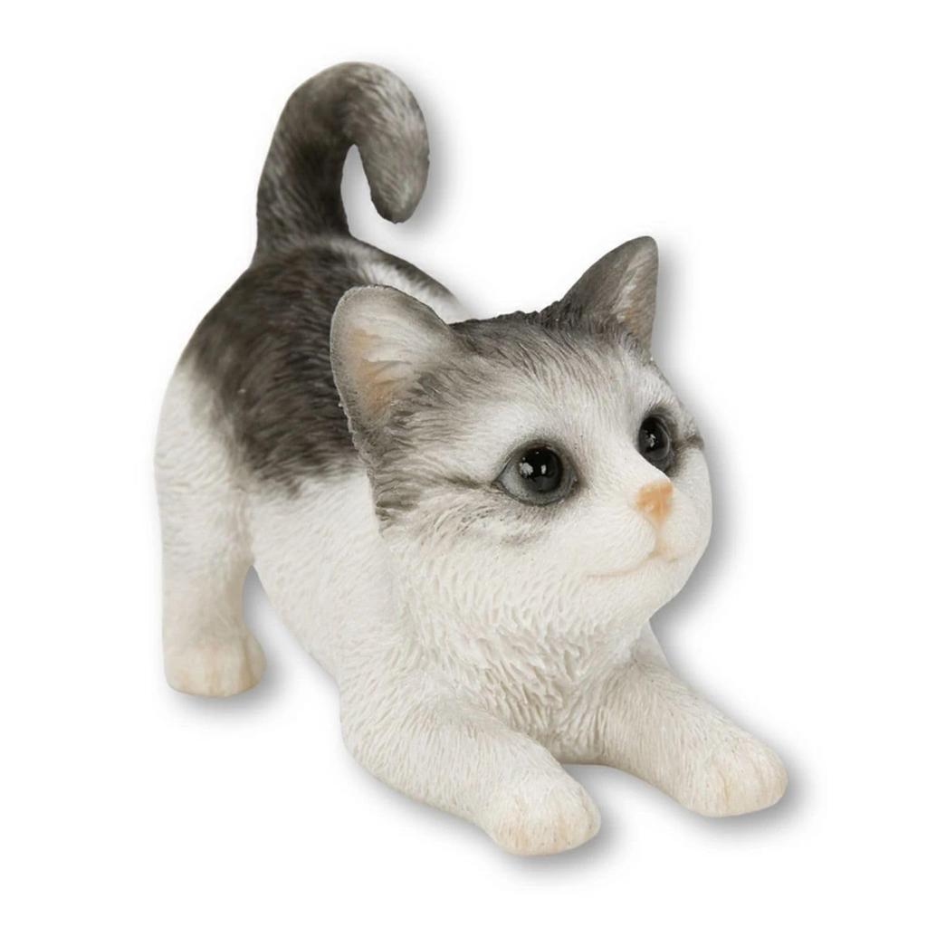 Ubia Playful Tabby and White Cat 8 X 4 X Doll Animal Garden Cute (Small) 6.5 Cm, Figurine, Ornament, Decor, Realistic, Cat, H19159-16