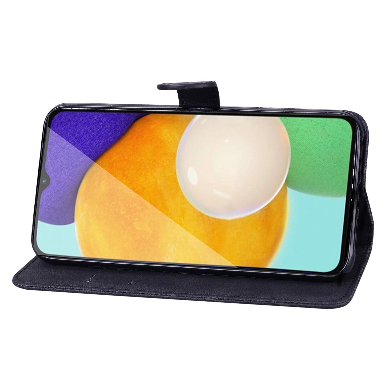 

For Samsung Galaxy A15 5G Case Big Butterfly Imprinted PU Leather Phone Cover with Wrist Strap Black