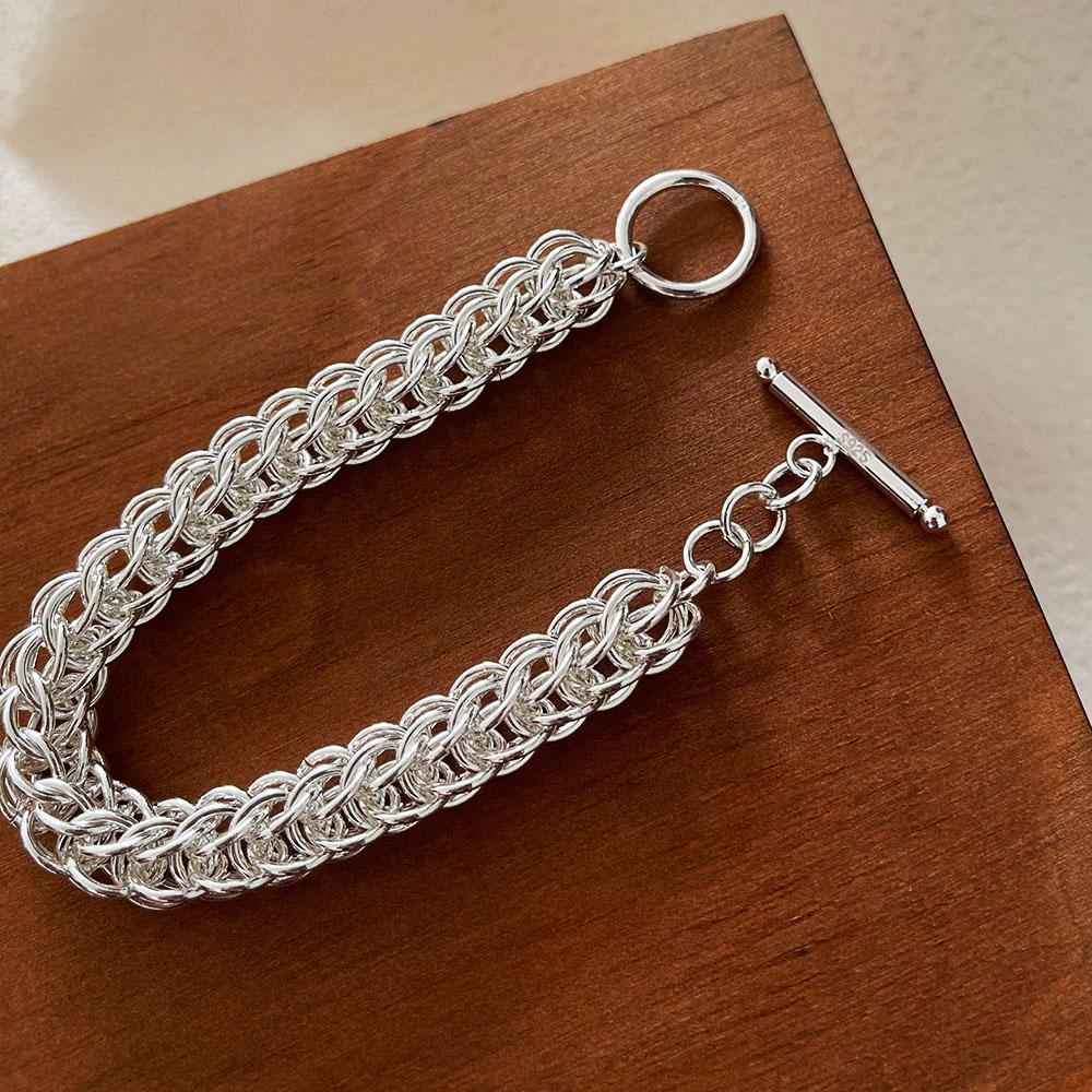 100% Solid 925 Silver Bracelet for Women Men Vintage Handmade Shinning Heart Bracelets Birthday Christmas Gift