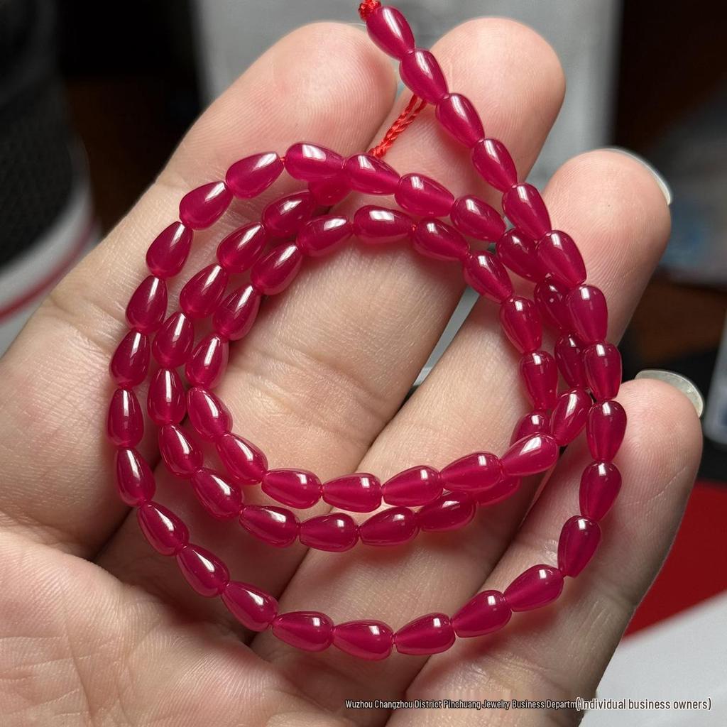 Faceted Glossy Hexagonal Teardrop Rice Beads for DIY Ruby Bracelets