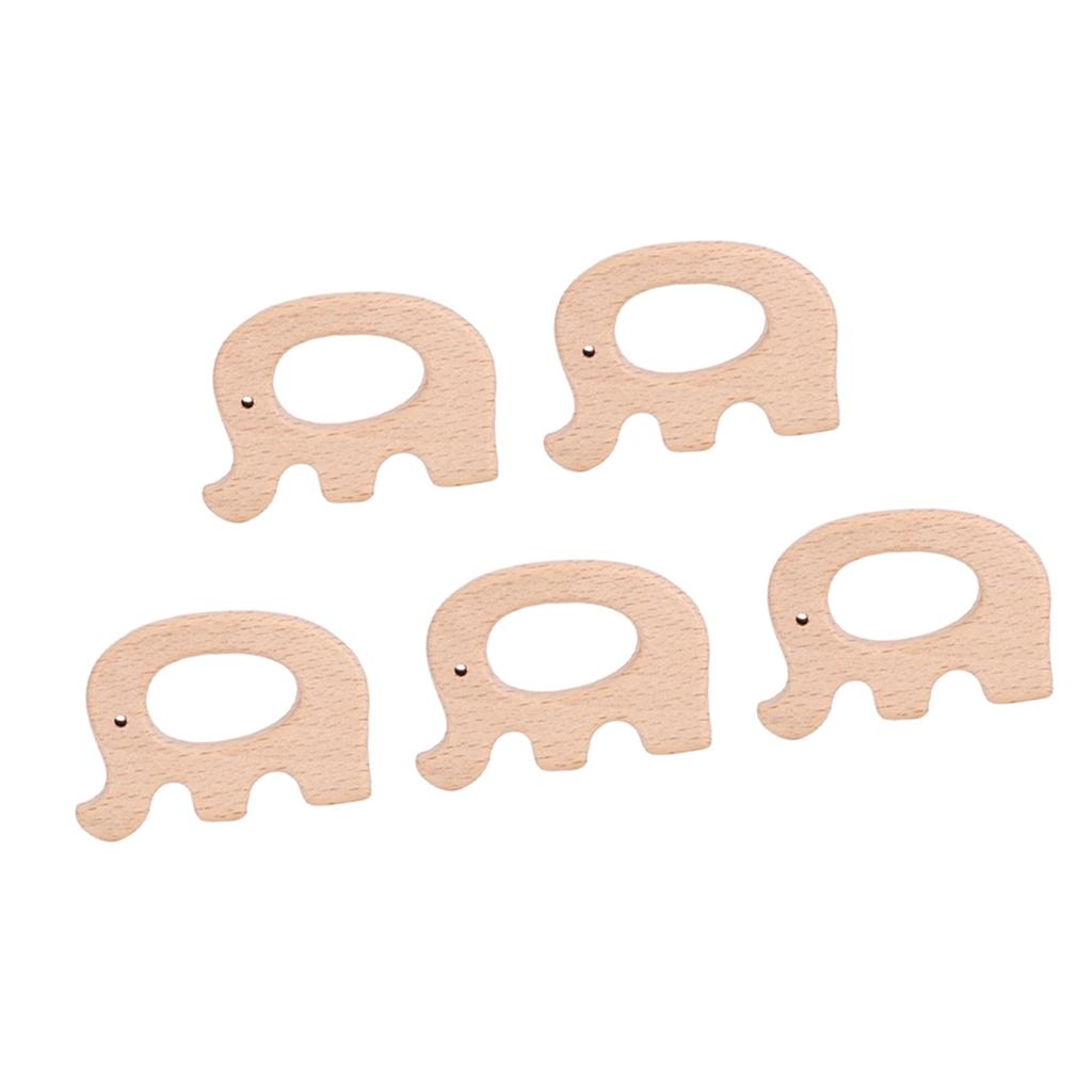 5pcs Wooden Teether Animal Baby Teething Toy DIY Natural Wood Teething Accessories (Elephant)